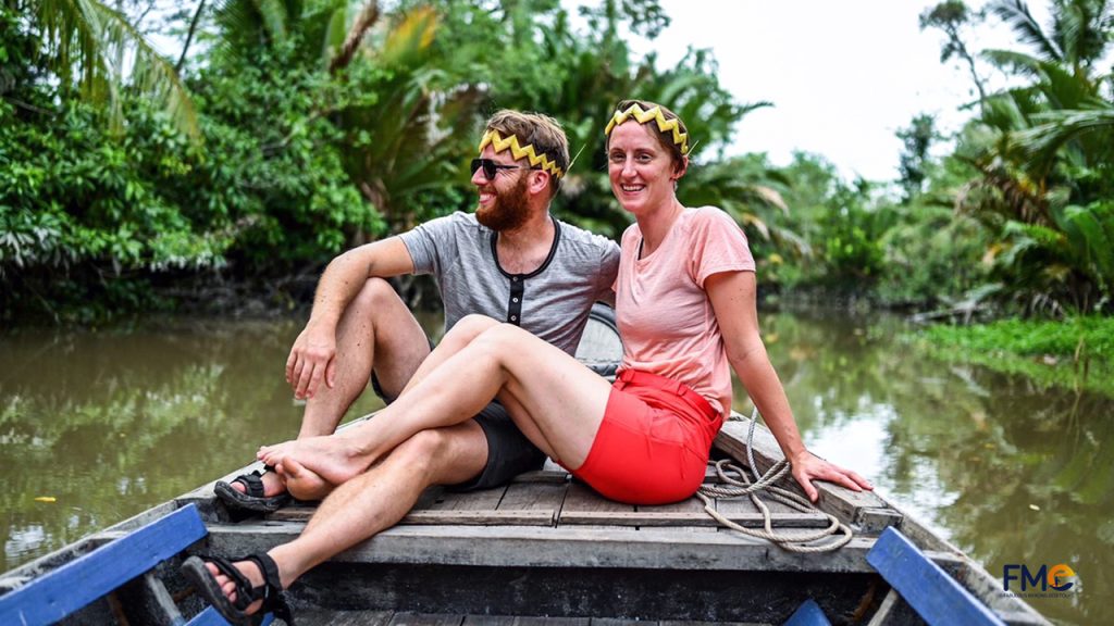 Tourist check in small canal in Can Tho