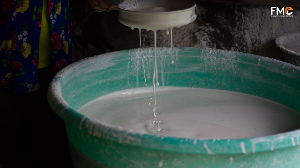 The process of mixing the flour