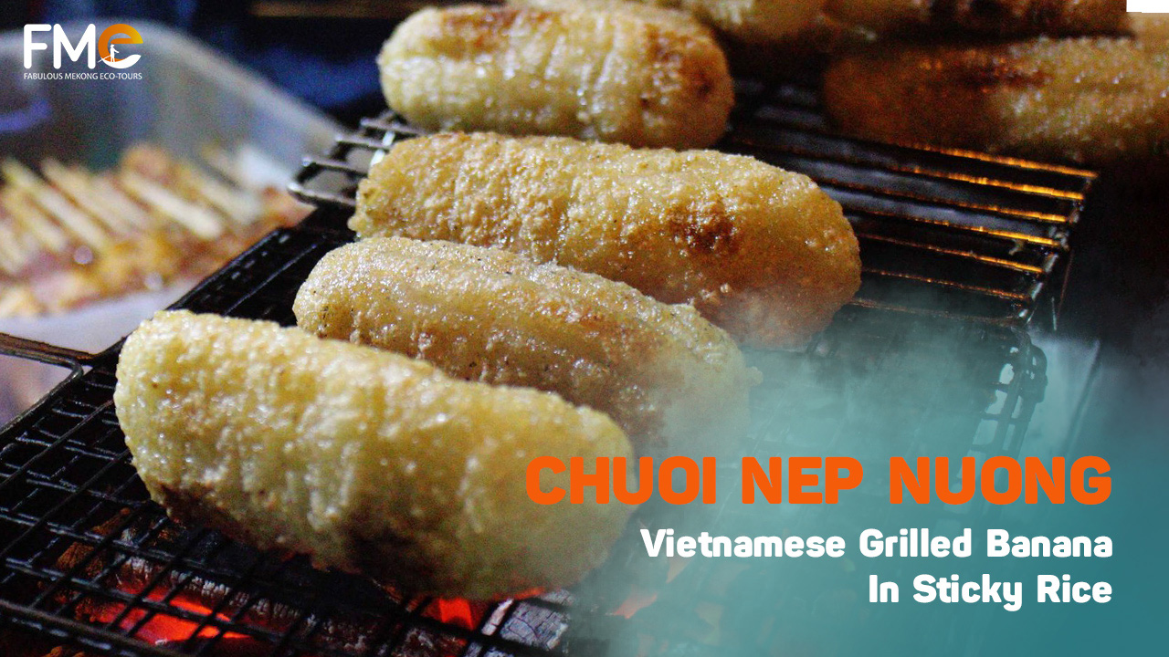 Grilled banana in sticky rice Vietnam street food