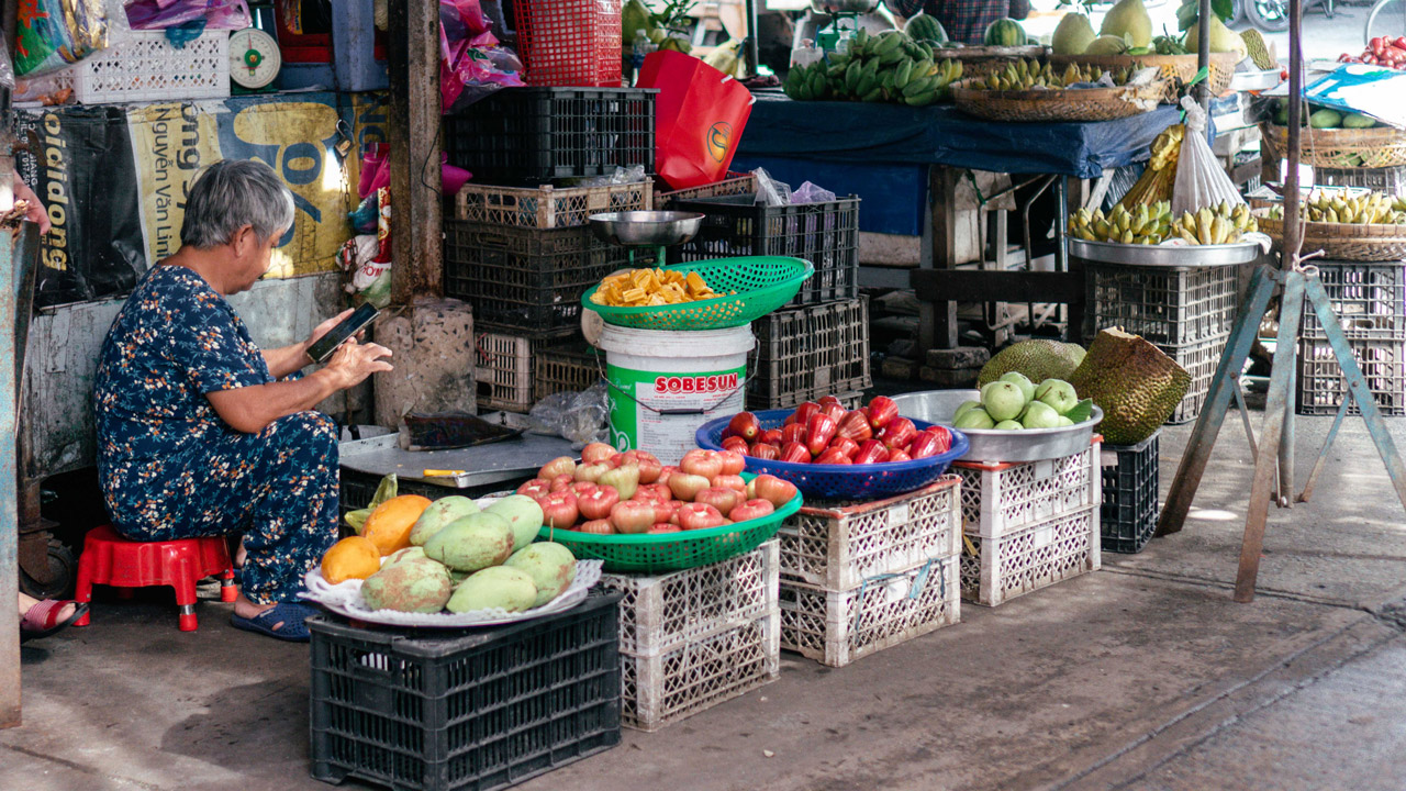 Fruit stalls at Tet market