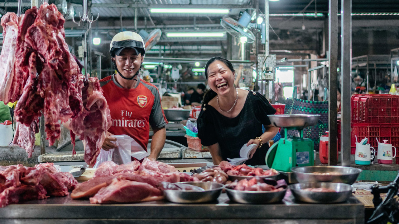 Meat stall in Vietnamese traditional market