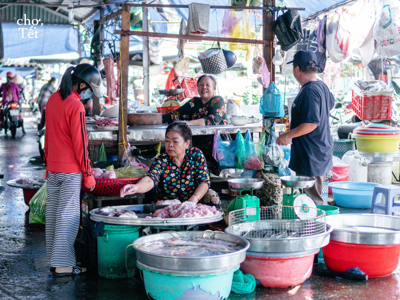 Roadside stalls at a traditional market in Vietnam