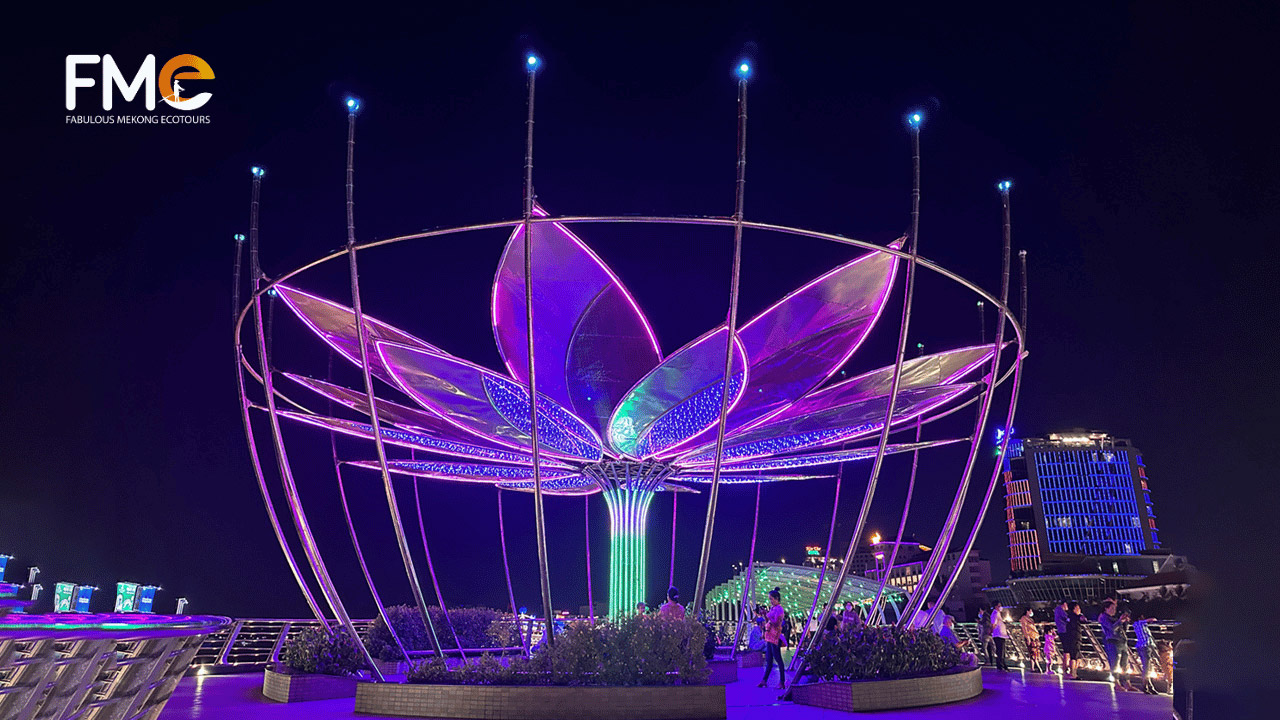 Lotus light on Can Tho pedestrian bridge in Ninh Kieu wharf