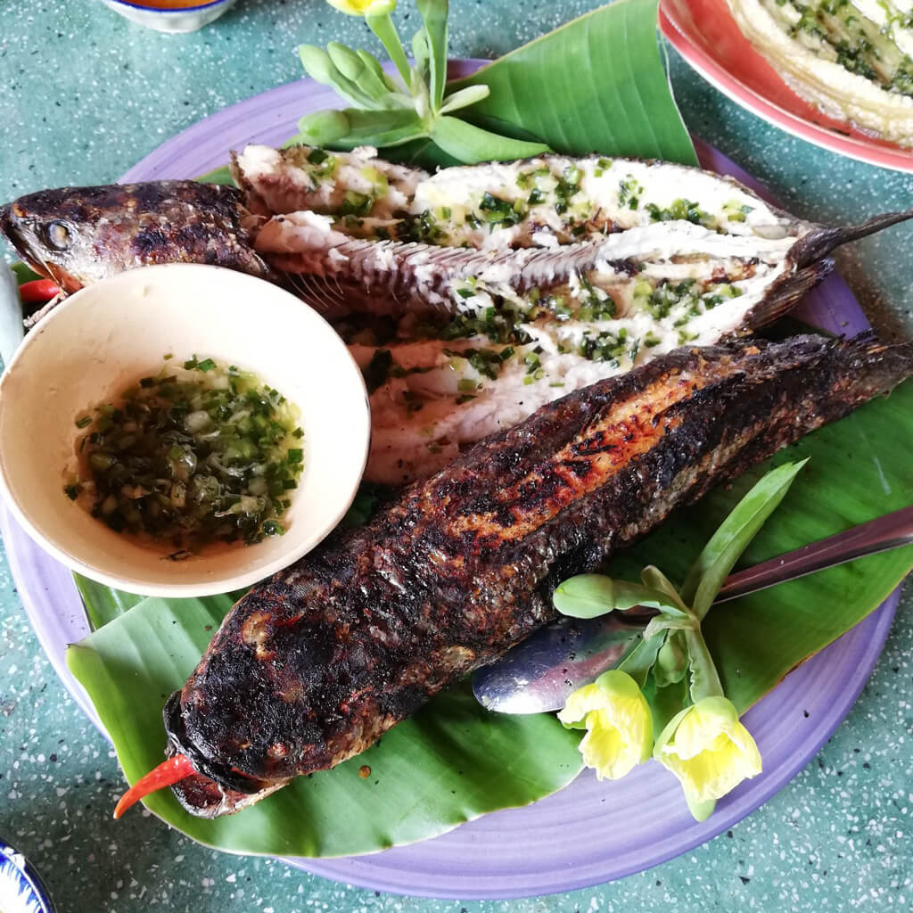 Grilled snakehead fish dish at Dien Lan Thon Trang in Tien Giang