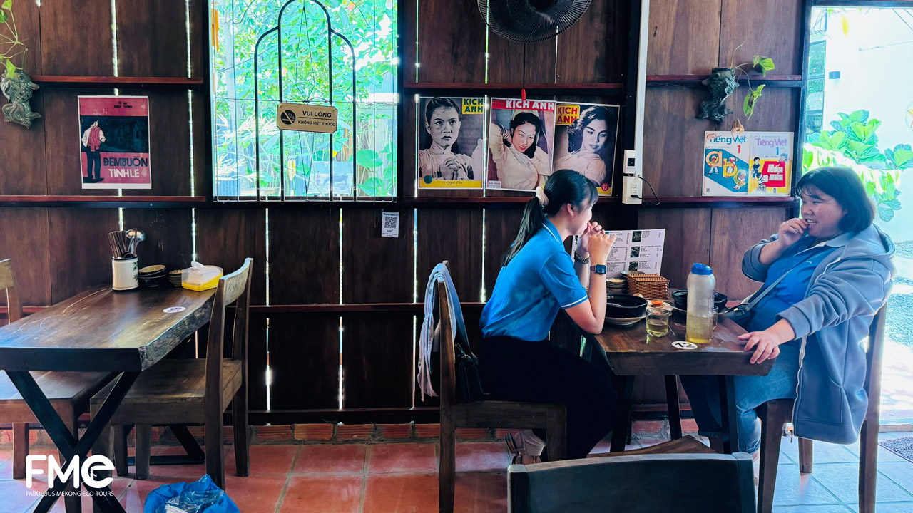 Inside the restaurant's wooden room