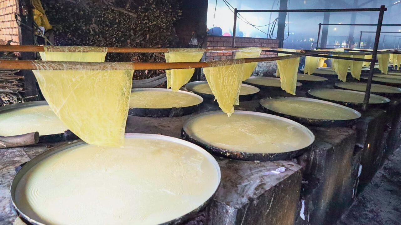 Traditional Tofu skin making village in Vinh Long