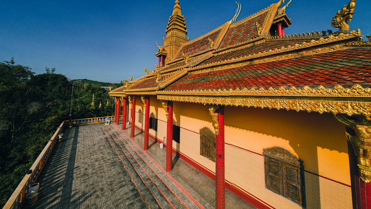 Part of the back wall of the main hall of Ta Pa Pagoda in An Giang