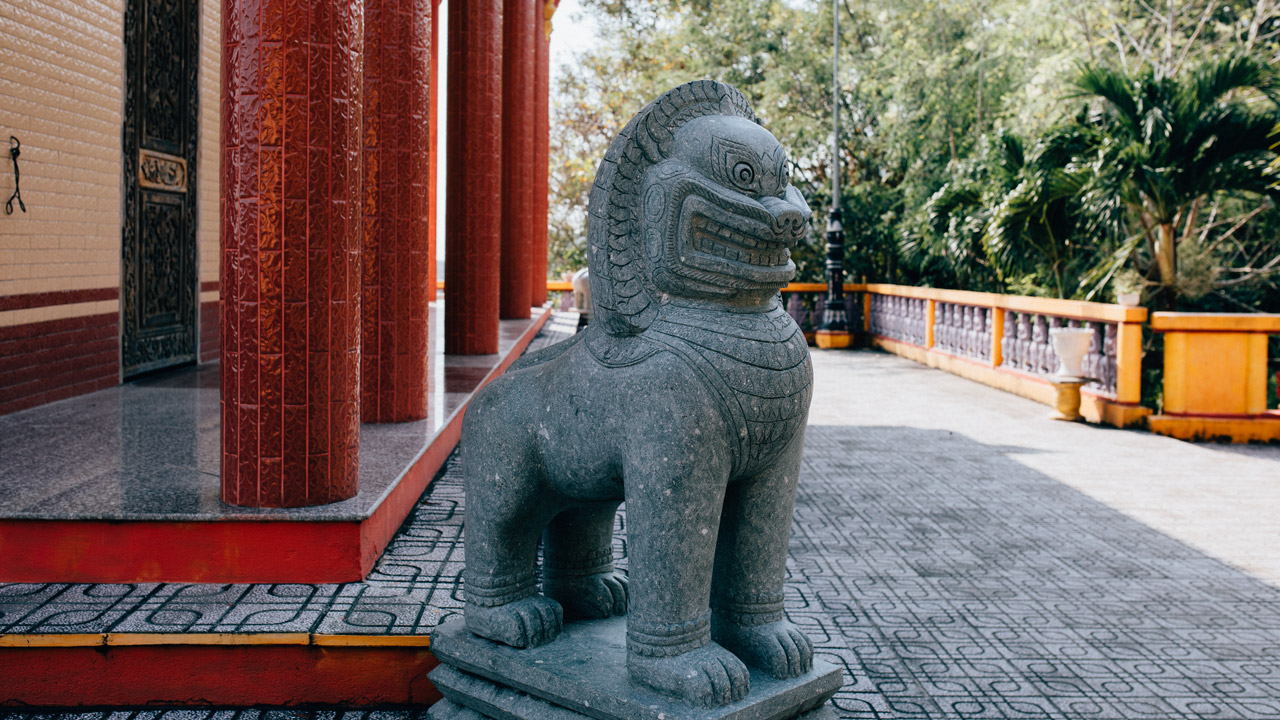 Stone lion statue in the temple