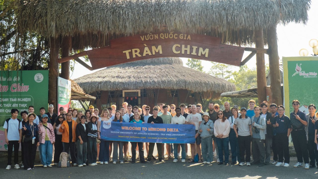 Group photo at Tram Chim National Park during field study journey in the Mekong Delta.